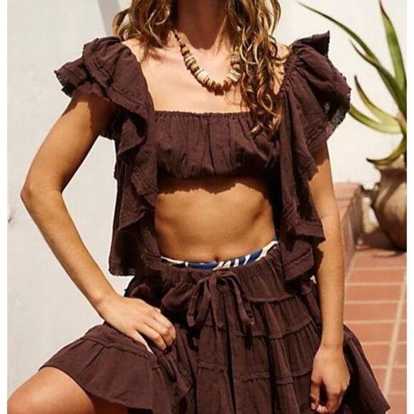 Free People OB1892831 Women Sz XS Coconut Shell Brown Make Waves Reversible Top - Picture 8 of 9